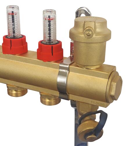 Collecteur laiton brut pre-monte plancher chauffant basse temperature - entrées F26/34 - 5 départs 3/4EK